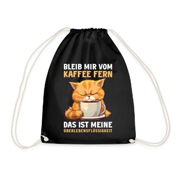 Lustige Katze Kaffee Kaffeeliebhaber Katzen Spruch - Turnbeutel - Schwarz - Vorne