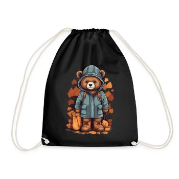 Cute bear with raincoat - Drawstring Bag - black - Front