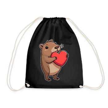 Capybara with heart Valentine's Day - Drawstring Bag - black - Front