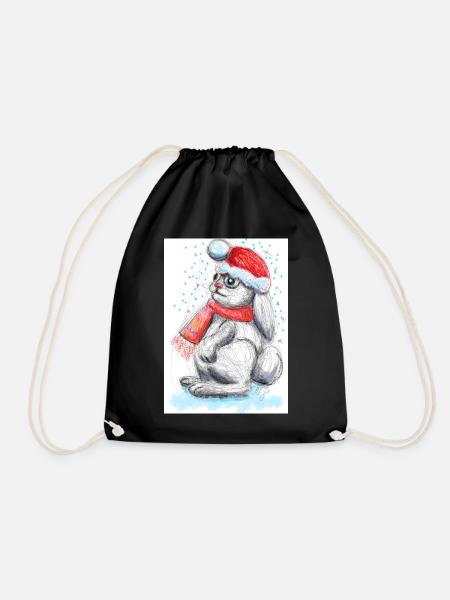 Süßer Osterhase mit Weihnachtsmütze - Turnbeutel - Schwarz