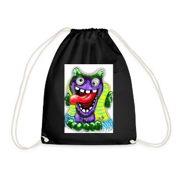 Bunter Cartoon Monster mit Riesenzunge - Turnbeutel - Schwarz - Vorne