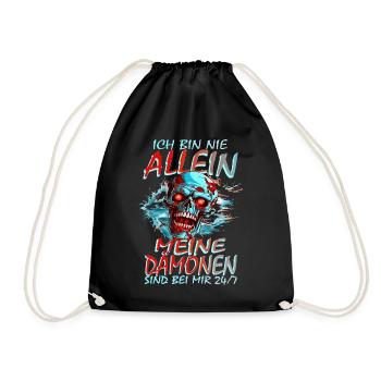ICH BIN NIE ALLEIN - MEINE DÄMONEN SIND BEI MIR - Turnbeutel - Schwarz - Vorne