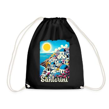 Santorini Greece Ocean Volcano Akrotiri - Drawstring Bag - black - Front