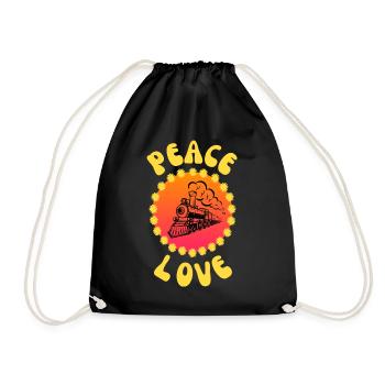 Peace Love and Train Travel and Rail Retro Style - Drawstring Bag - black - Front