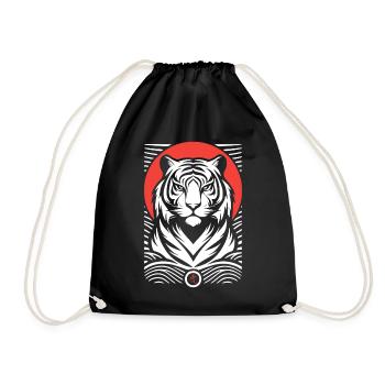 Tiger, red white Japanese print style - Drawstring Bag - black - Front