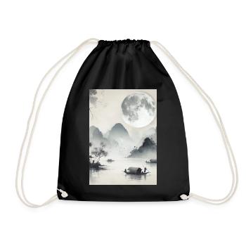 CHINESE FULL MOON SERENITY LANDSCAPE - Drawstring Bag - black - Front