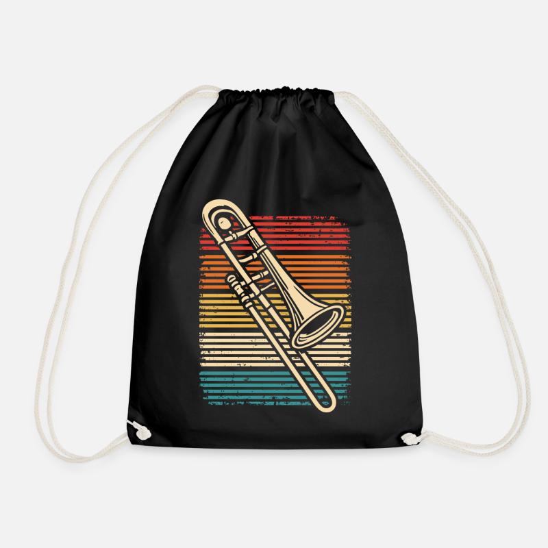Trombone Player Retro Trombone Trombonist - Drawstring Bag - black