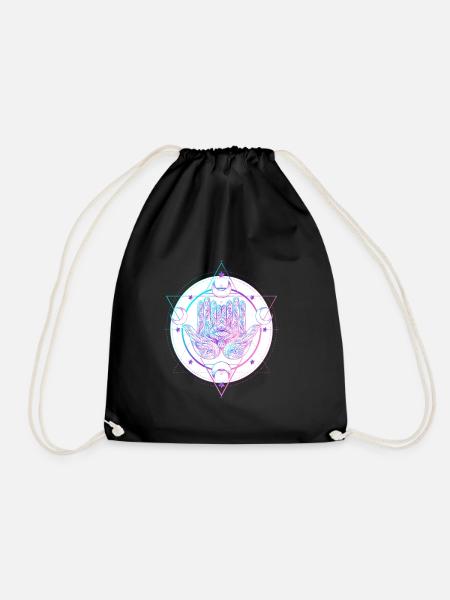 Mystical Astral Hand with Eye Design - Drawstring Bag - black