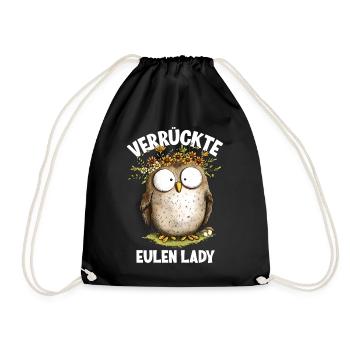 Eule mit Spruch Verrückte Eulen Lady - Turnbeutel - Schwarz - Vorne