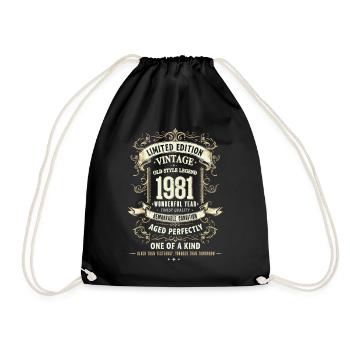 Geboren 1981, Baujahr 1981 Geburtstags Shirt 80er - Turnbeutel - Schwarz - Vorne