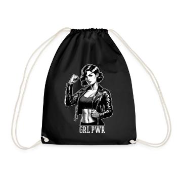 Strong Woman GRL PWR Rockabilly Leather Jacket Gift - Drawstring Bag - black - Front