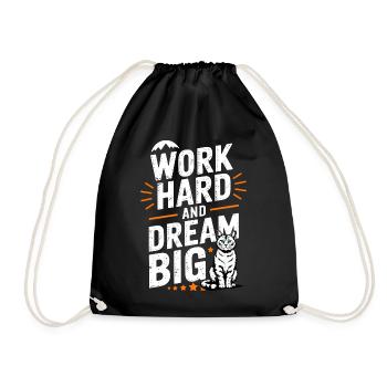 Work Hard Dream Big Cat - Drawstring Bag - black - Front
