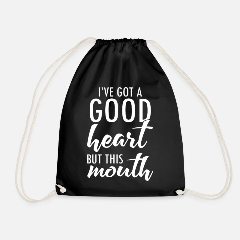 I’ve Got a Good Heart but This Mouth - Drawstring Bag - black