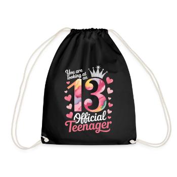 13th birthday teenager gift - Drawstring Bag - black - Front