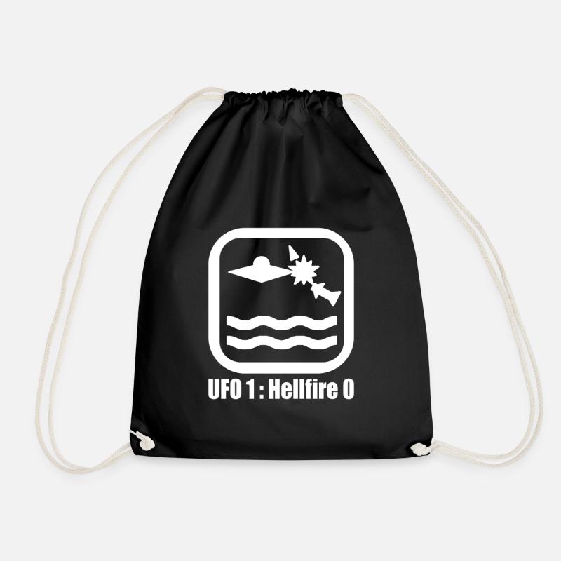 UFO Rocket White 1:0 Meme T-Shirt - Drawstring Bag - black