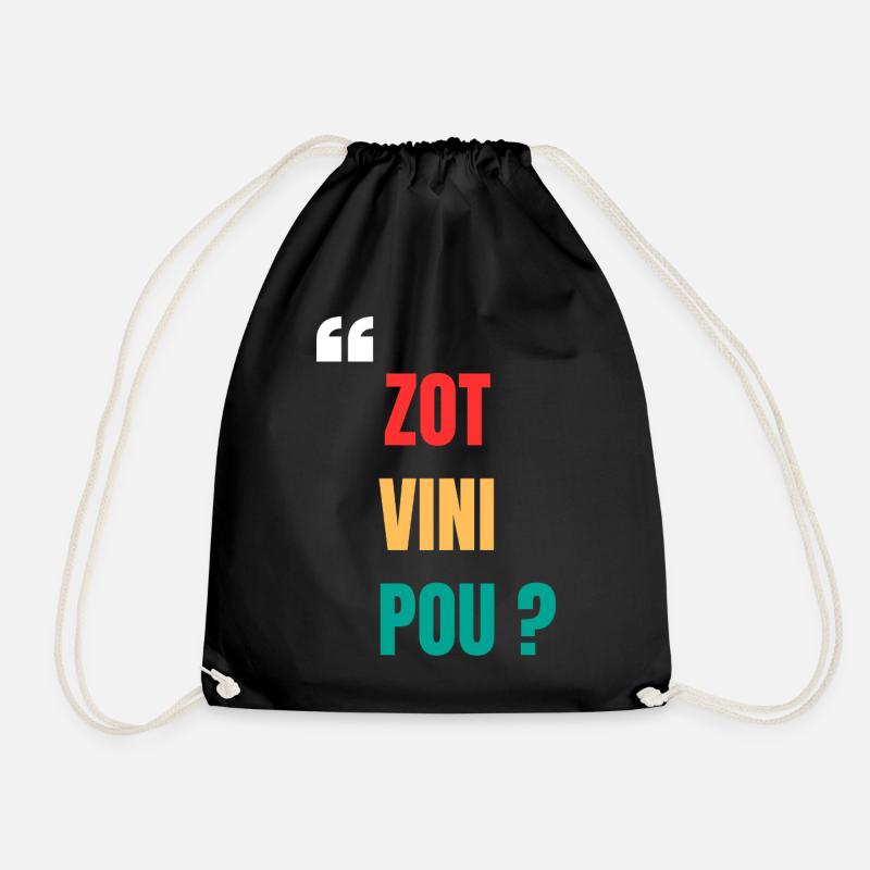 "Zot vini pou?" hoop t-shirt – Zouk - Drawstring Bag - black