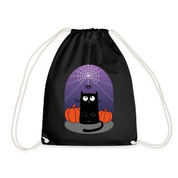 Halloween Katze, Spinne und Kürbisse  - Turnbeutel - Schwarz - Vorne
