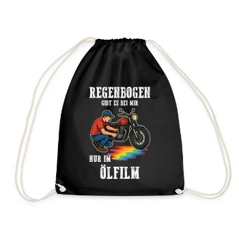 Regenbogen gibt es bei mir nur im Ölfilm Motorrad - Turnbeutel - Schwarz - Vorne
