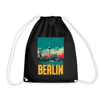 Berlin Skyline Vintage Print - Drawstring Bag - black - Front