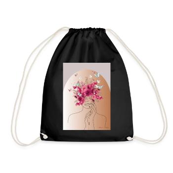 Flower head with butterfly crown - Drawstring Bag - black - Front