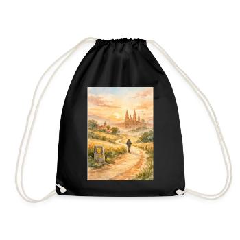 Painting of Pilgrim to Santiago de Compostela - Drawstring Bag - black - Front