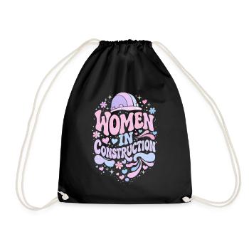 Frauen im Bauwesen – Pastell Retro - Turnbeutel - Schwarz - Vorne