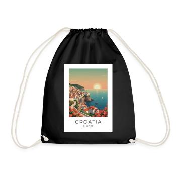 Croatian Coastal Idyll Sunset - Drawstring Bag - black - Front
