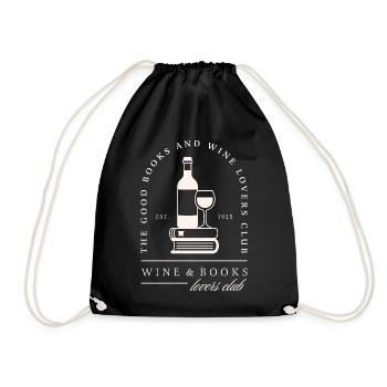 Wine and books lovers club funny reader gift - Drawstring Bag - black - Front