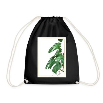 Monstera leaves in gold frame - Drawstring Bag - black - Front