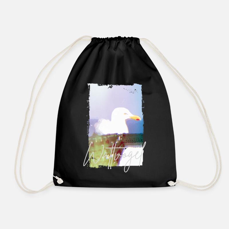 Wading Bird® North Sea Seagull – Beach Chair Moment - Drawstring Bag - black