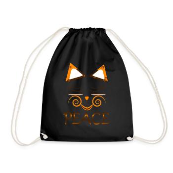 Peace Cat – Süßes Katzendesign mit Spiralaugen - Turnbeutel - Schwarz - Vorne