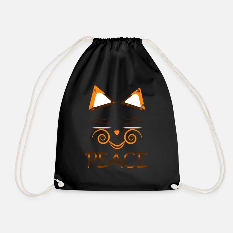 Peace Cat – Süßes Katzendesign mit Spiralaugen - Turnbeutel - Schwarz