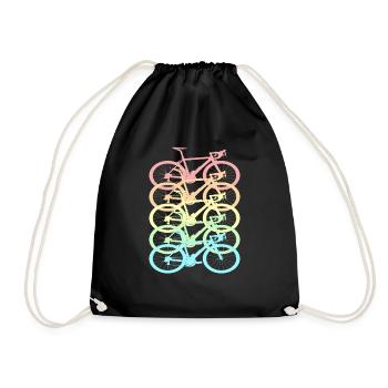 Fahrrad Retro Pastell Regenbogen - Turnbeutel - Schwarz - Vorne