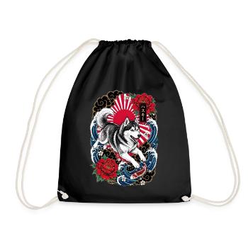 Siberian Husky im japanischen Tattoo Stil - Turnbeutel - Schwarz - Vorne