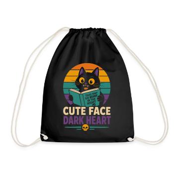 Cute Face Dark Heart Horrorkatze - Turnbeutel - Schwarz - Vorne
