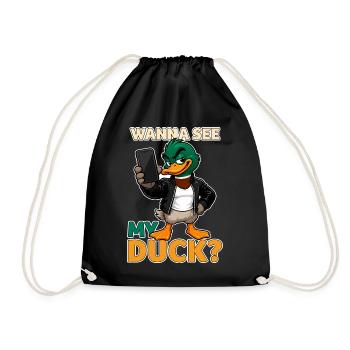 Wanna See My Duck? Funny Mallard Pun - Drawstring Bag - black - Front