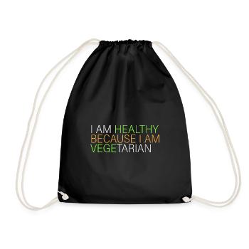 I am healthy - vegetarian - Drawstring Bag - black - Front