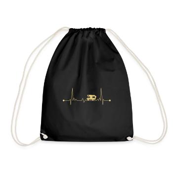 Camping camper EKG alcove heartbeat camper - Drawstring Bag - black - Front