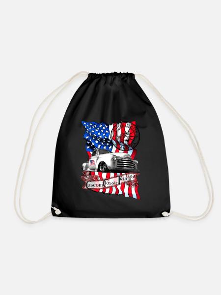 Custom Classic Pickup Truck built in 1950 - Drawstring Bag - black