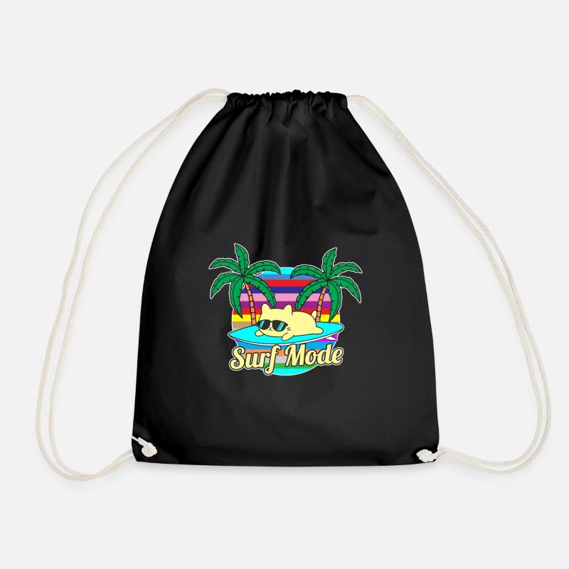 Sommer-Katze surfen - Turnbeutel - Schwarz