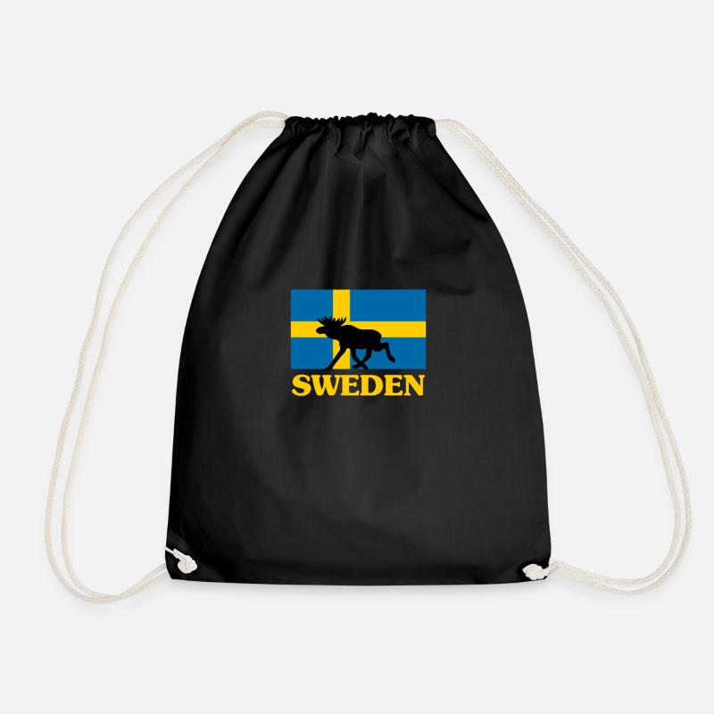 Sweden Elk Flag - Drawstring Bag - black