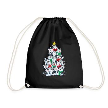 Sibirischer Husky Weihnachtsbaum Weihnachten Gesch - Turnbeutel - Schwarz - Vorne