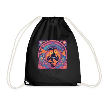 Fische Sternzeichen Astrologie Geschenk - Turnbeutel - Schwarz - Vorne