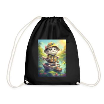 Cat Fishing Fishing Gift - Drawstring Bag - black - Front