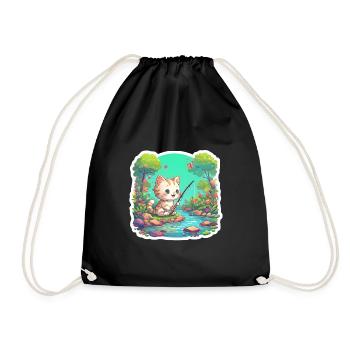 Angel Cat Gift - Drawstring Bag - black - Front