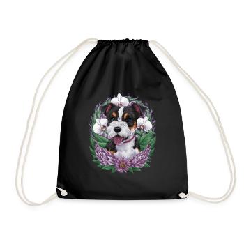 American Staffordshire Terrier with Orchids - Drawstring Bag - black - Front