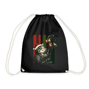 Cat Christmas Fairy Lights Christmas Tree - Drawstring Bag - black - Front