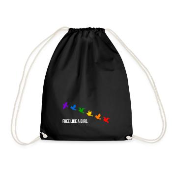 Free like a bird, in Regenbogenfarben - Weiß - Turnbeutel - Schwarz - Vorne