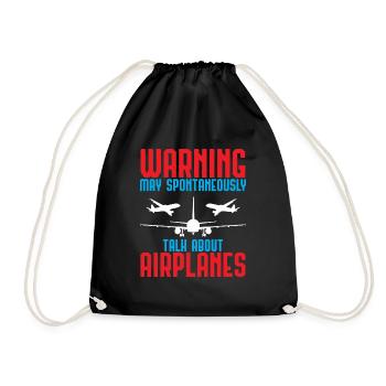 Warning Airplanes Talk Pilot Aircraft Gift - Drawstring Bag - black - Front