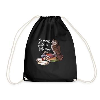 Cute owl with stack of books - Drawstring Bag - black - Front